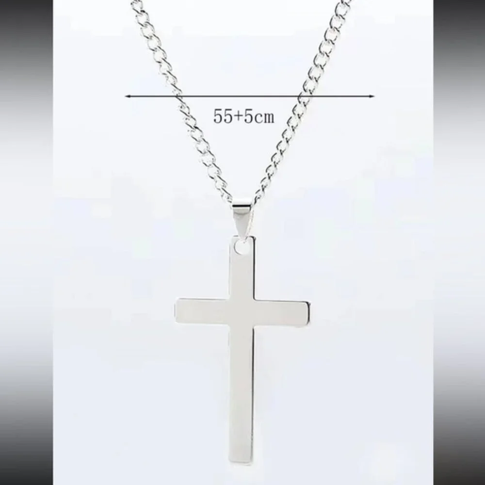 Men Silver Cross Charm Necklace, For Jewelry Gift And Party - Picture 3 of 3